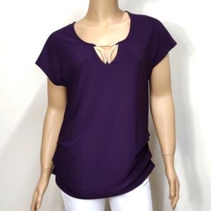 NEW A.U.W Medium dark plum purple short sleeved Blouse